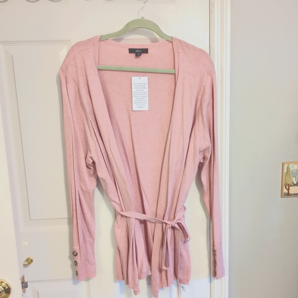 Ellos Pretty Blush Pink Wrap Cardigan 1X 22/24 NWT